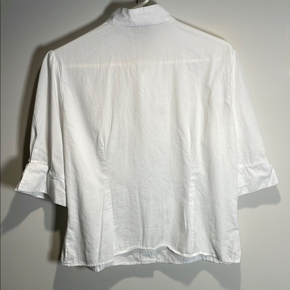 100% Cotton White 3/4 Puffy Sleeve Fitted Button Down Shirt - Picture 5 of 5